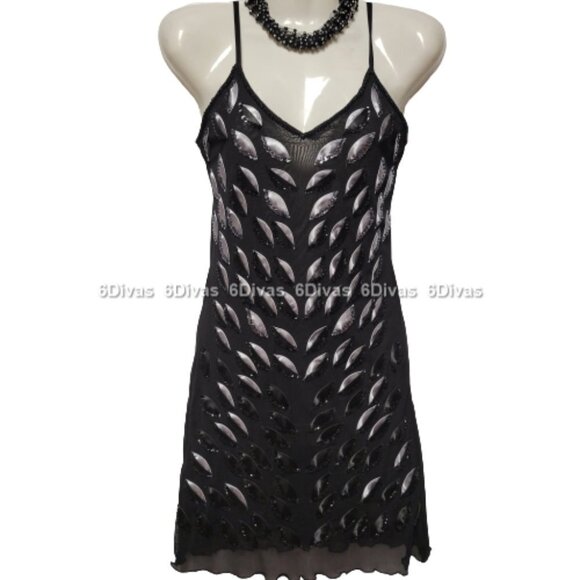 Black and Silver Sequin Sheer Mini Tunic Dress - Small or Petite - Picture 1 of 10